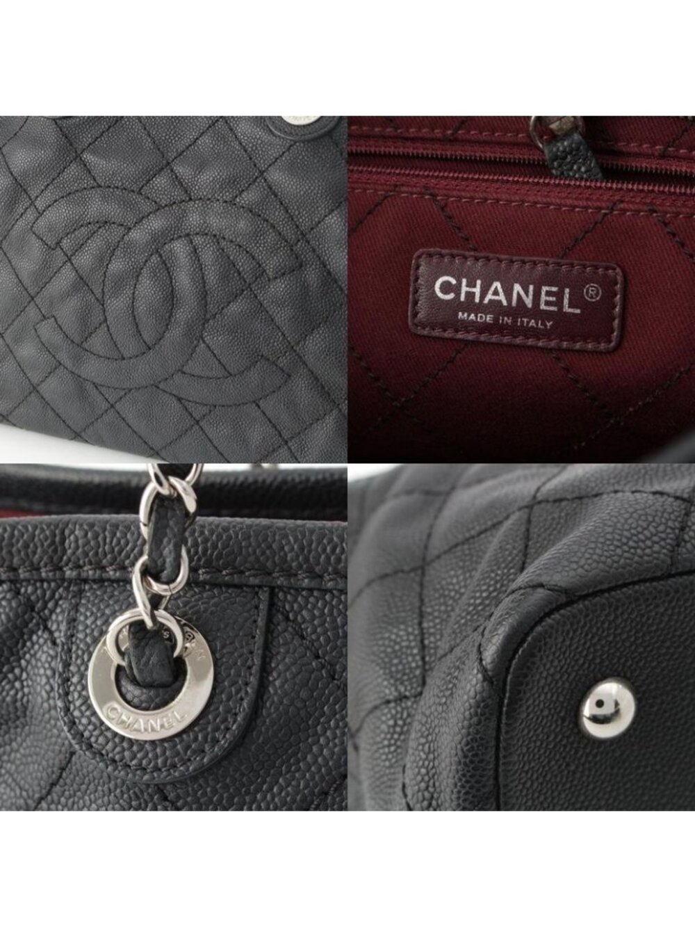 Chanel Caviar Leather Quilted Chain Shopping Tote Bag Black - Picture 8 of 10
